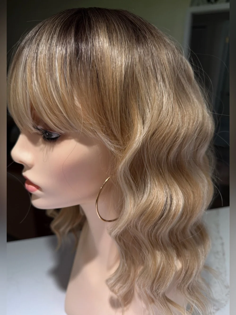 HAIR, 16” Wavy, Long Bangs, Ombre Brown to Blonde